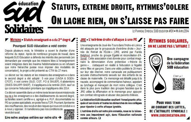 Panneau Syndical SUD éducation #011 Mi avril 2014