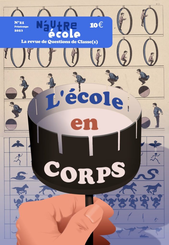 Couverture "L'école en corps" - une main tient un zootrope