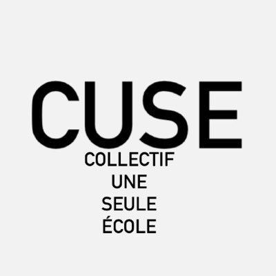 logo du colllectif une seule école CUSE est écrit en gros en majuscule et collectif une seule école est écrit en majuscule dessous, plus petit, avec un mot par ligne