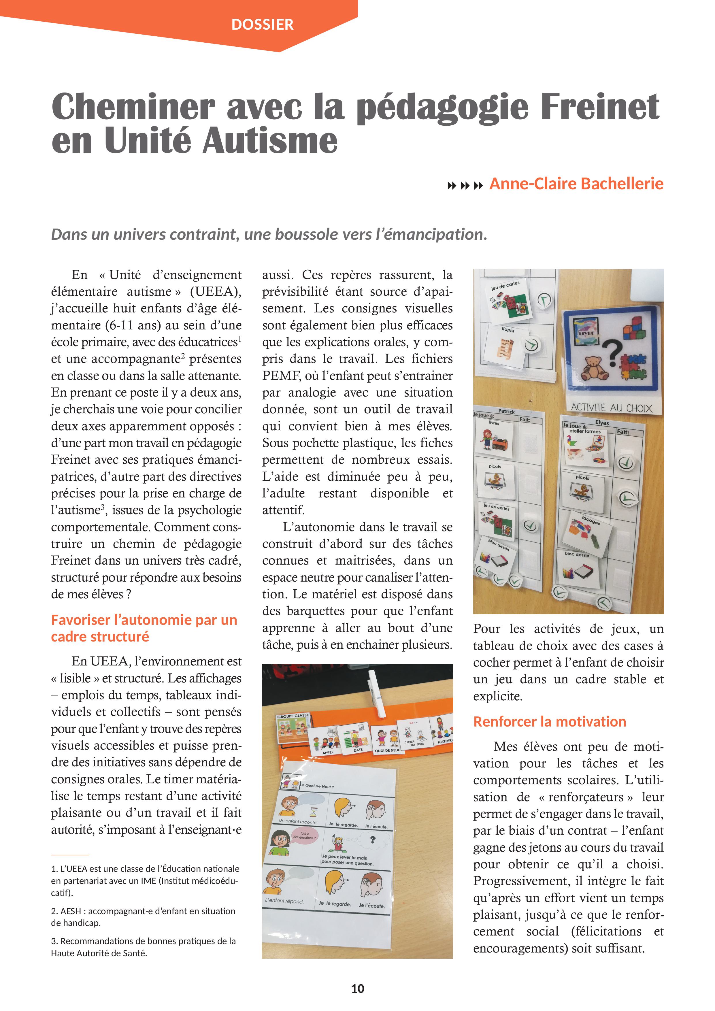 Cheminer avec la pédagogie Freinet en Unité Autisme…