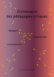 couverture du dictionnaire des pédagogies critiques / fond violet en fondu avec étoiles