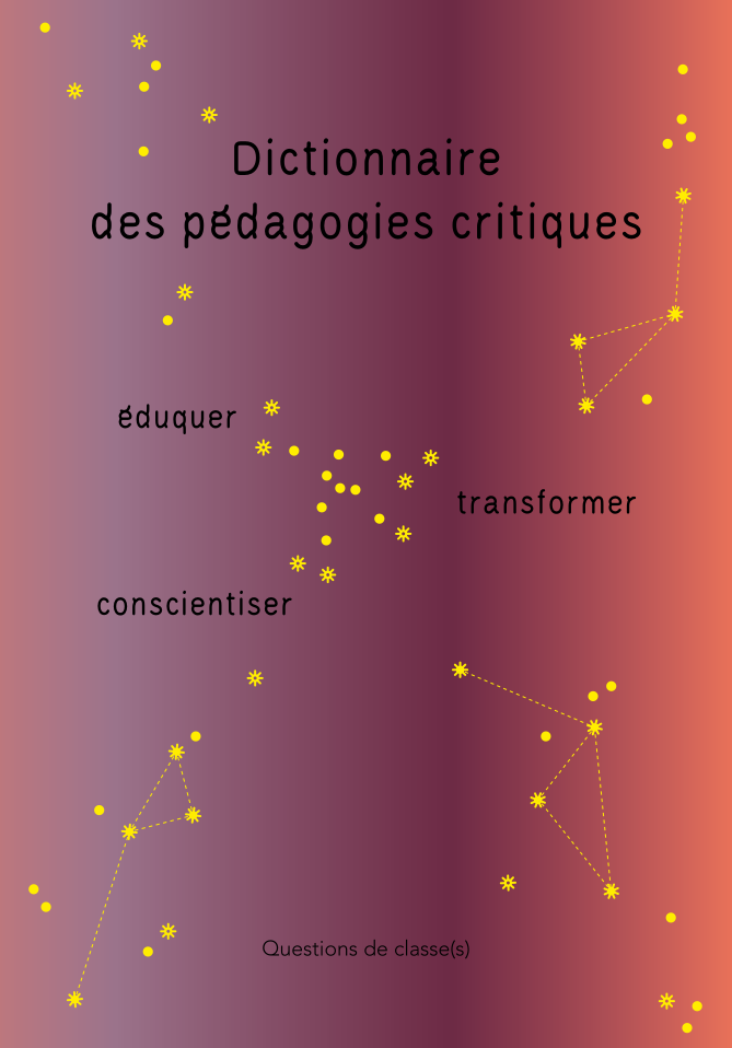 couverture du dictionnaire des pédagogies critiques / fond violet en fondu avec étoiles