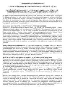 NON À LA RÉPRESSION AU LYCÉE MAURICE UTRILLO DE STAINS (93) !