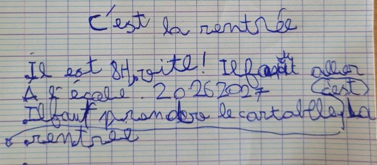 texte libre d'un élève sur la rentrée
