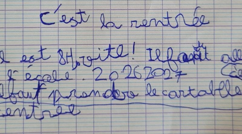 texte libre d'un élève sur la rentrée